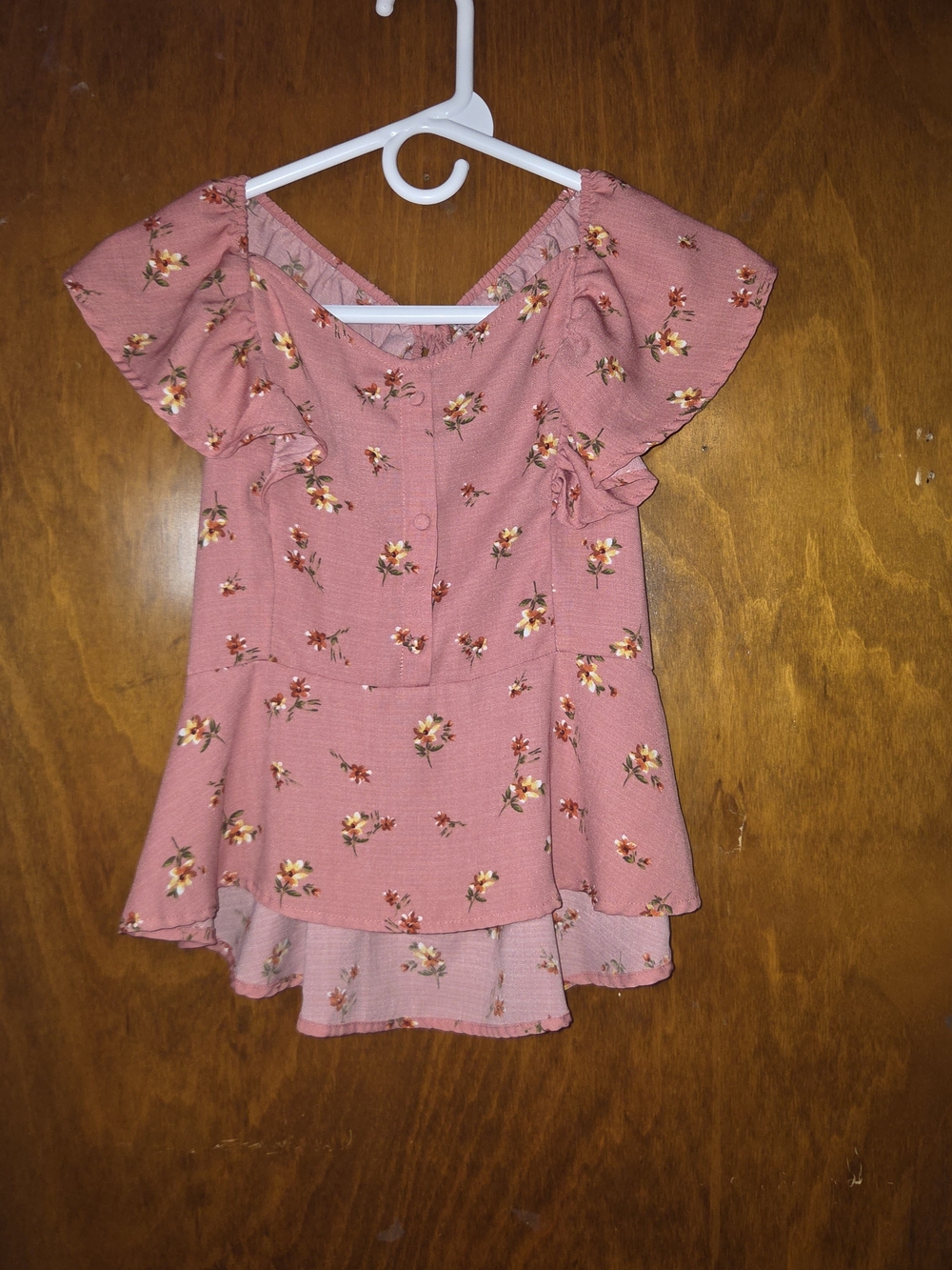 Papermoon Dusty Rose Floral Ruffle Flutter Sleeve Peplum Blouse Small